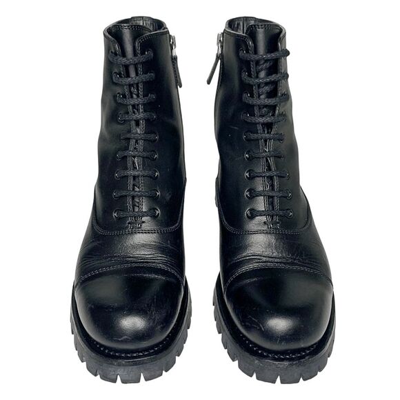 Gucci Royan Lace Up Combat Ankle Boot EU 38 US 8 Black Leather Double GG Logo - Picture 2 of 10